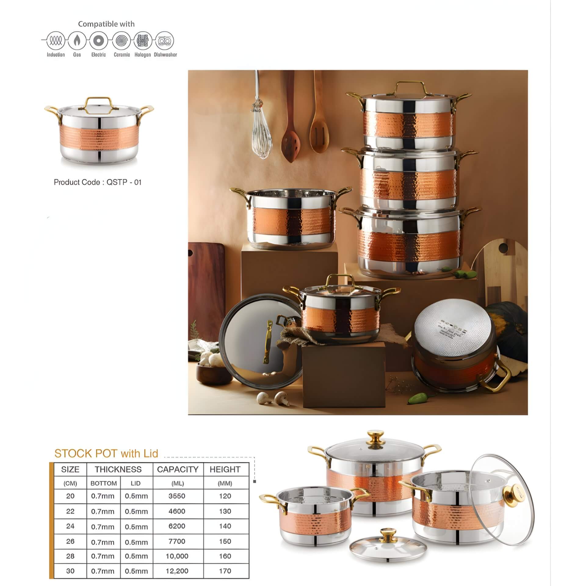 Stock Pot | 28cm | Copper Engraved | Luxury | QSTP01 | 10000ml