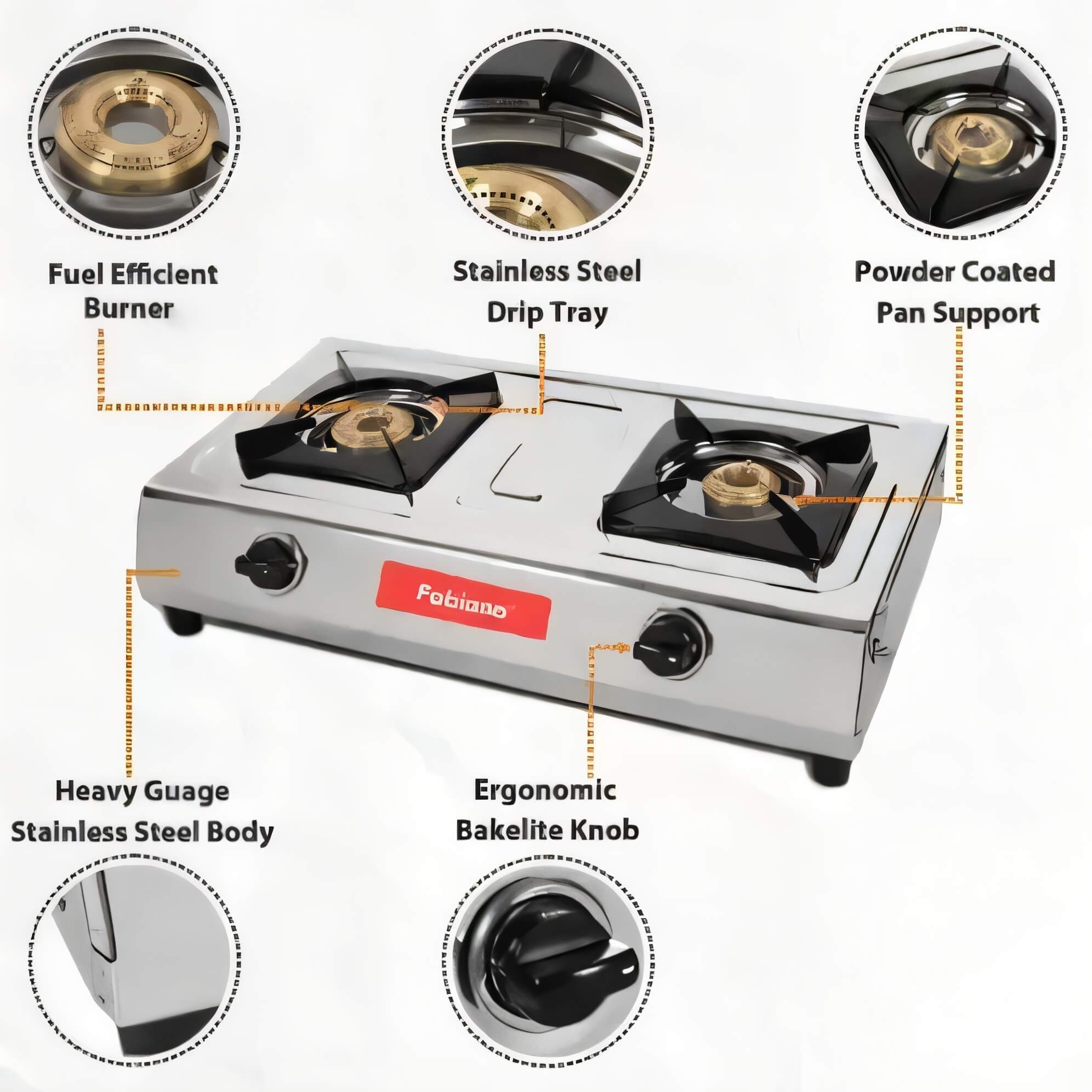 Fabiano Stainless Steel Gas Cooker 2 brass burner