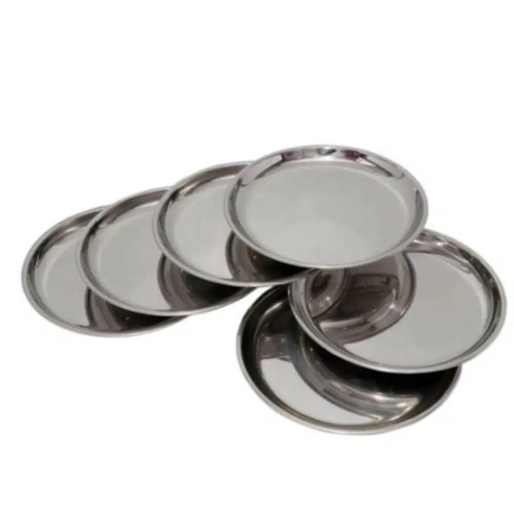 Heavy-duty stainless steel dining plates in 9", 10", and 11" sizes. Durable, rustproof, and ideal for daily use. Shop now at www.supirikitchen.lk.