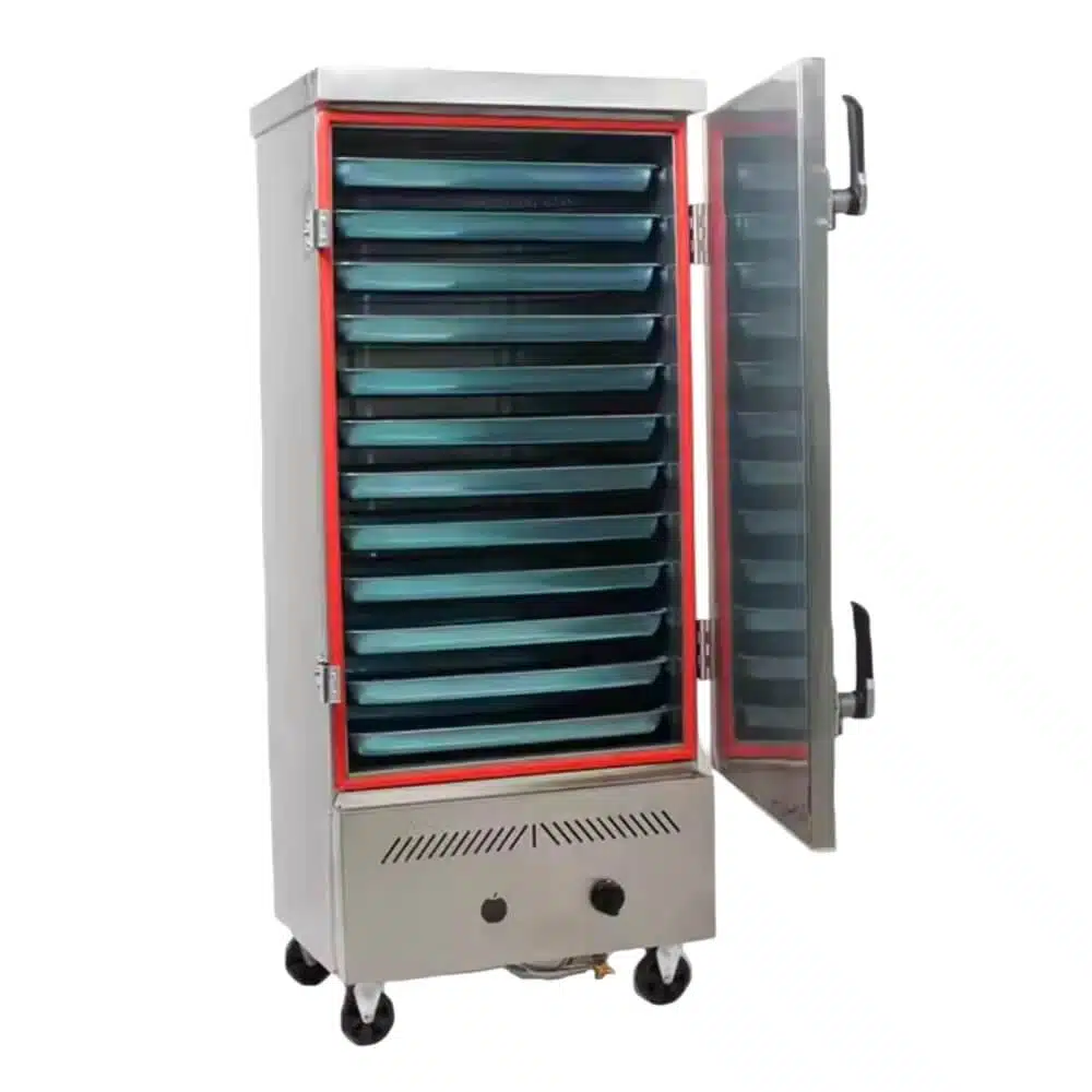 High-capacity 12-tray gas rice steamer for fast, even cooking. Ideal for restaurants & catering. Durable, efficient & easy to operate.