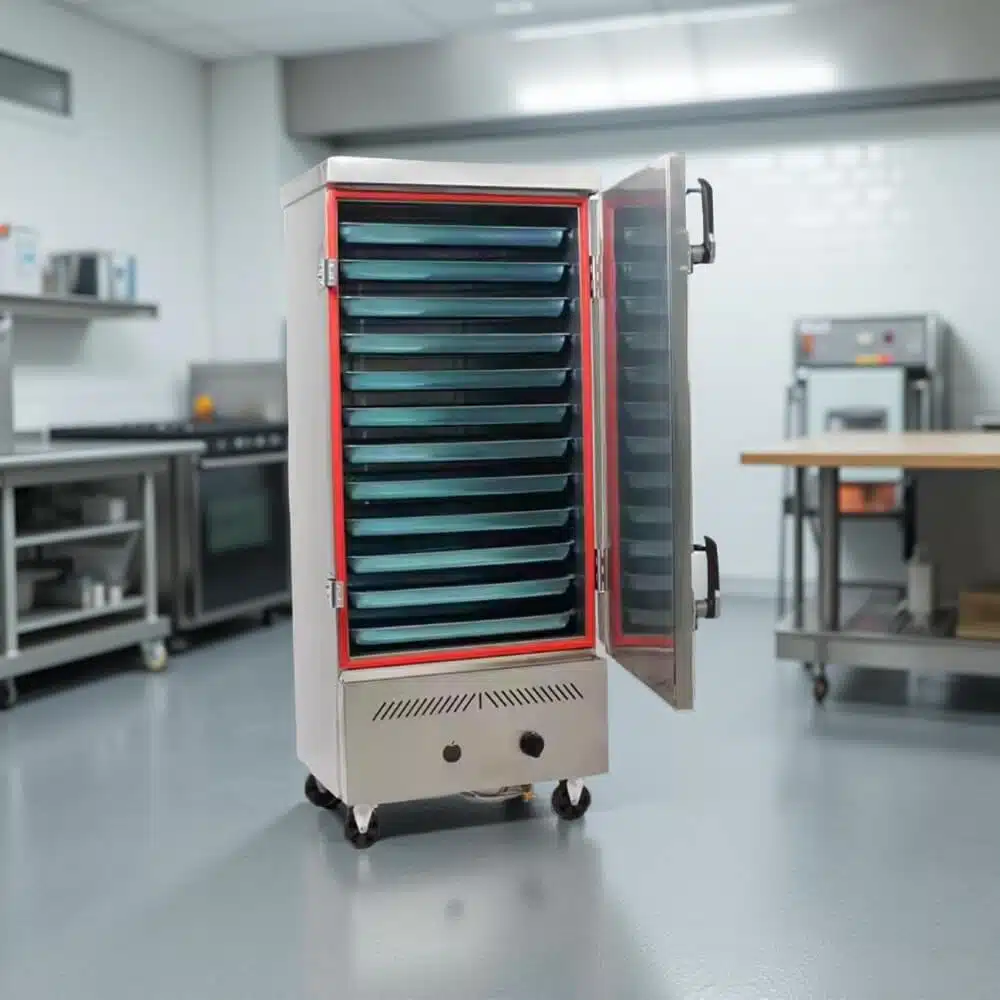 High-capacity 12-tray gas rice steamer for fast, even cooking. Ideal for restaurants & catering. Durable, efficient & easy to operate.