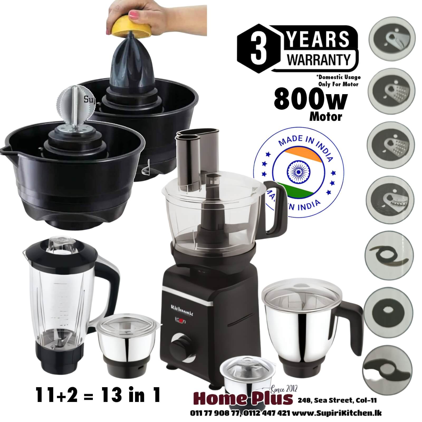 Mixer grinder & blender with coconut scraper & food processor, 13-in-1 functions, 3-year warranty. Best price & durability at SupiriKitchen.lk