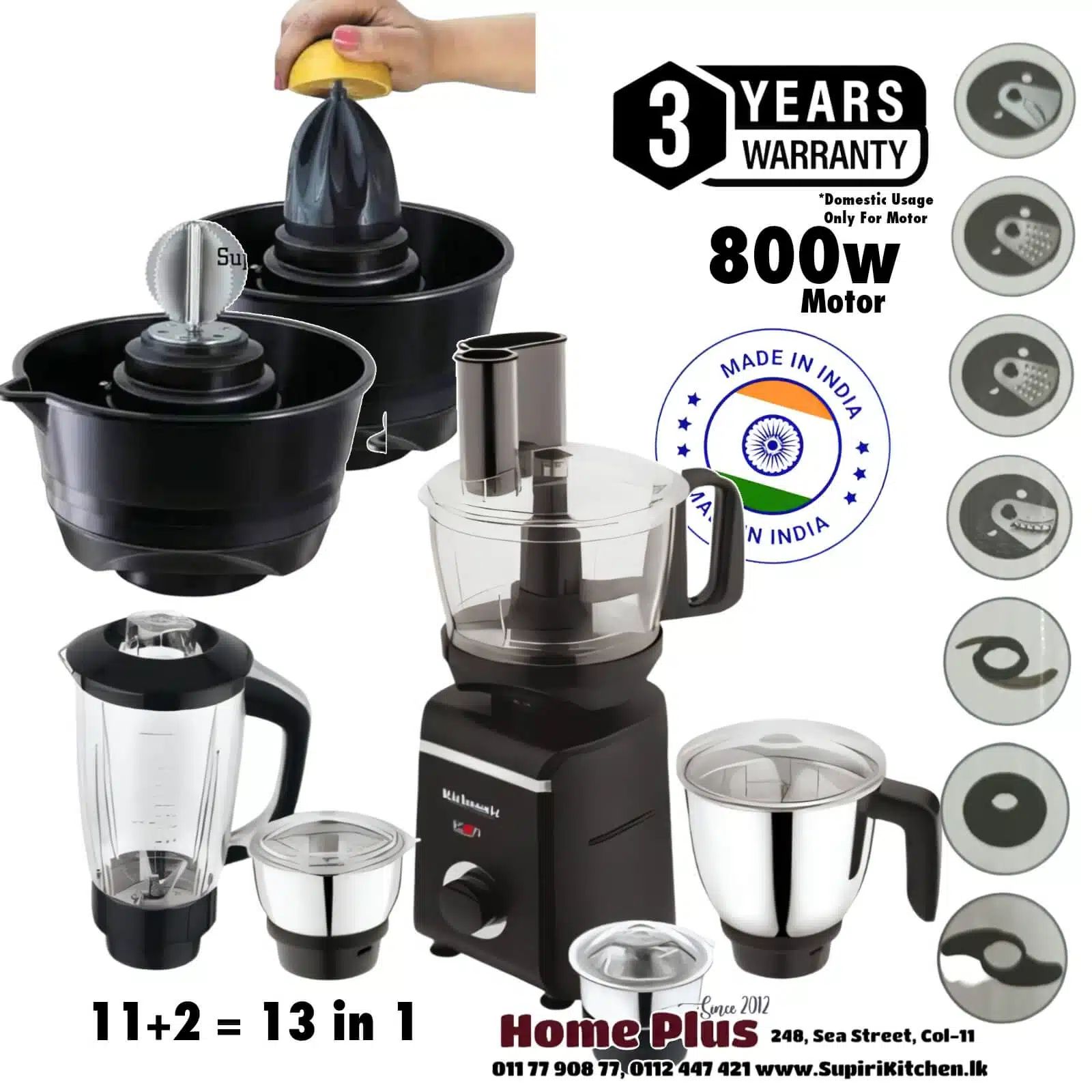 Mixer grinder & blender with coconut scraper & food processor, 13-in-1 functions, 3-year warranty. Best price & durability at SupiriKitchen.lk